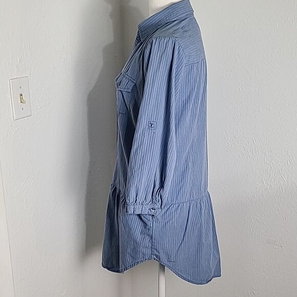 Prototype Blue & White Pinstripe Peplum Buttondown Top, Size Large - Picture 7 of 11